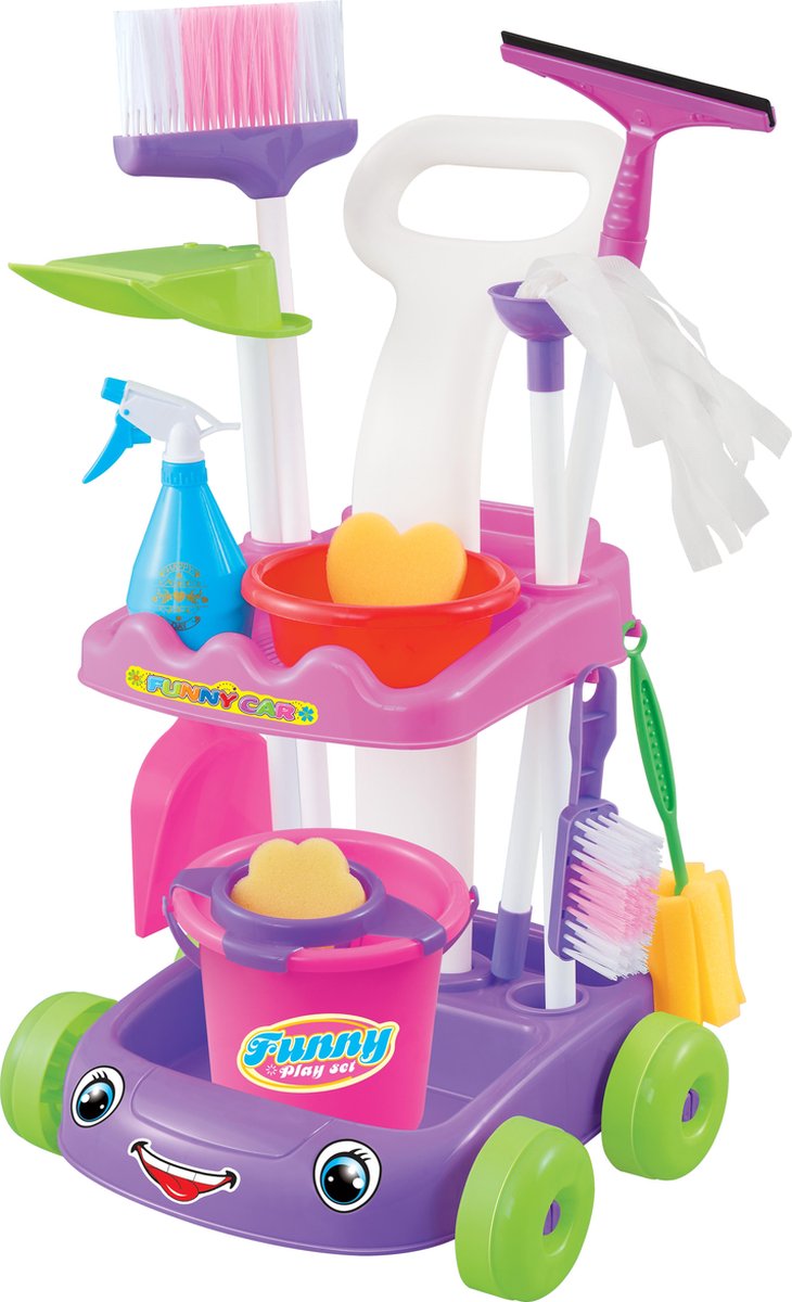 Schoonmaakset Speelgoed - Schoonmaaktrolley - 2 t/m 5 jaar - Roze / Paars