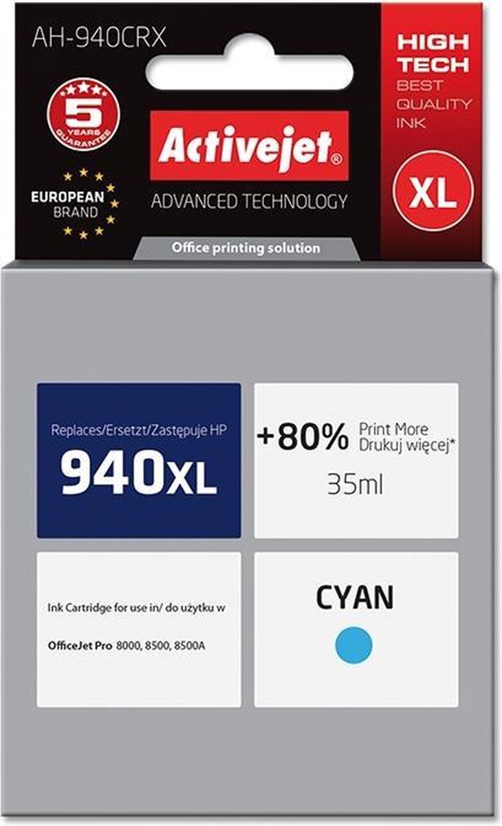 Inkt cartridges / Alternatief voor HP nr 940 XL  Blauw|  HP Officejet Pro 8000/ 8500A plus e-AIO Inktjet Multifunctional Kleur