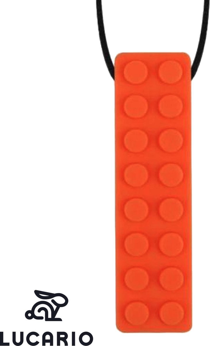 Bijtketting - Kauwketting | Lego bouwblokje patroon Oranje