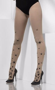 beige dames panty met zwarte spinnen