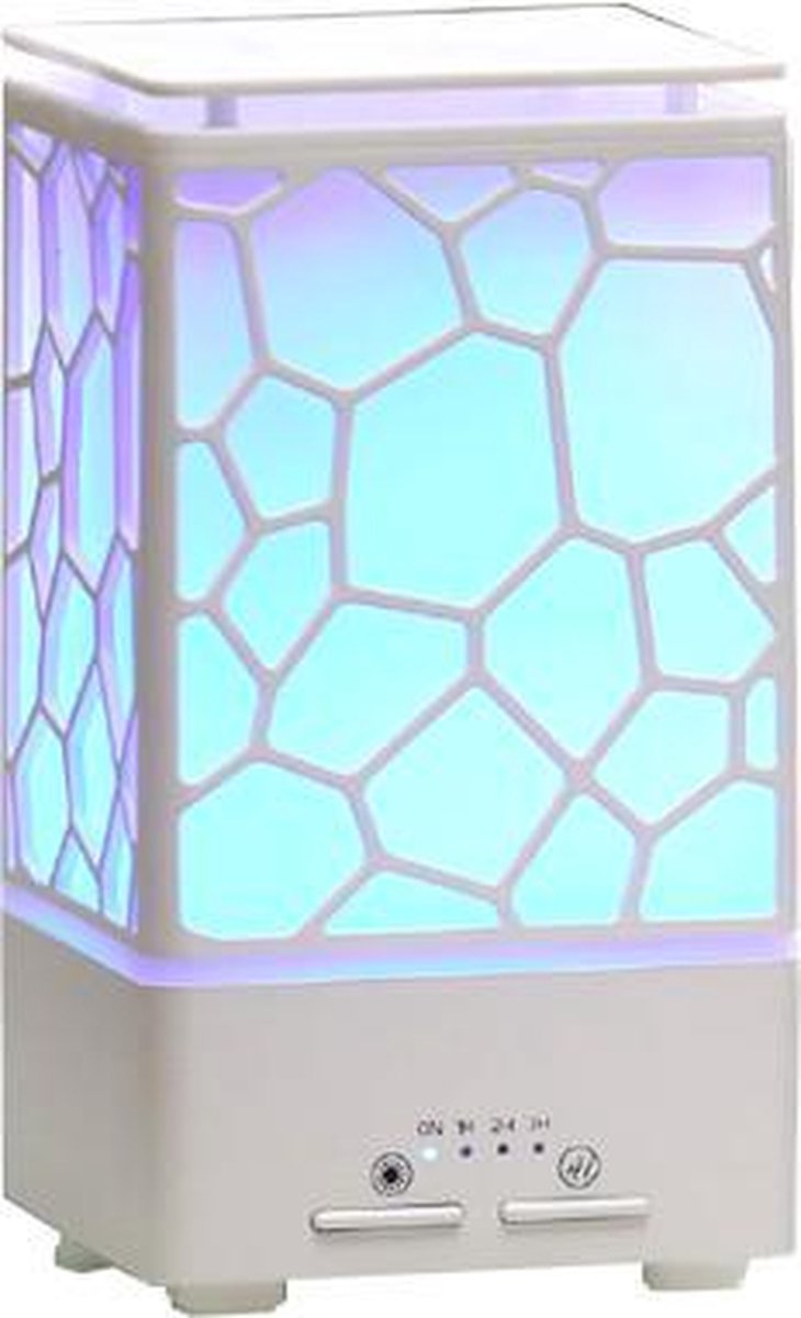 Aroma Diffuser Luchtbevochtiger 200ml - Verschillende Kleuren Licht - Aroma Vernevelaar - Cube Wit