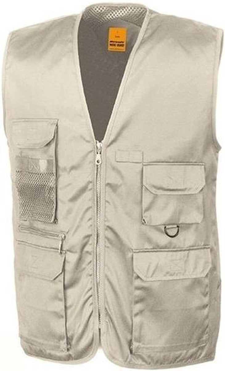 Outdoor/werk bodywarmer beige voor heren - Outdoorkleding/werkkleding - Mouwloze vissers/tuinier vesten L (42/52)