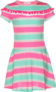 Mim-pi Meisjes Jurk - mint groen met roze - Maat 92