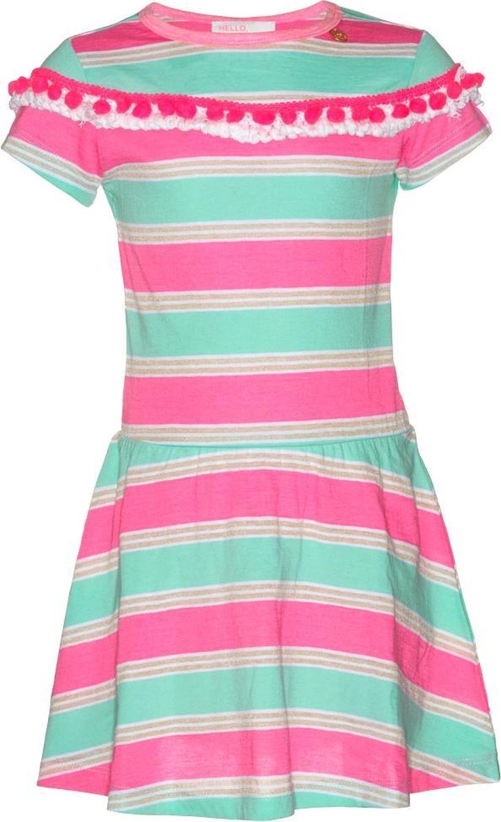 Mim-pi Meisjes Jurk - mint groen met roze - Maat 92