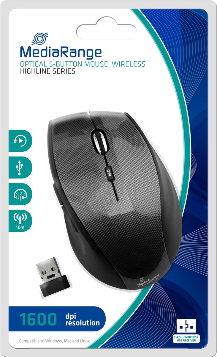 MediaRange MROS207 muis RF Draadloos Optisch 1600 DPI Rechtshandig