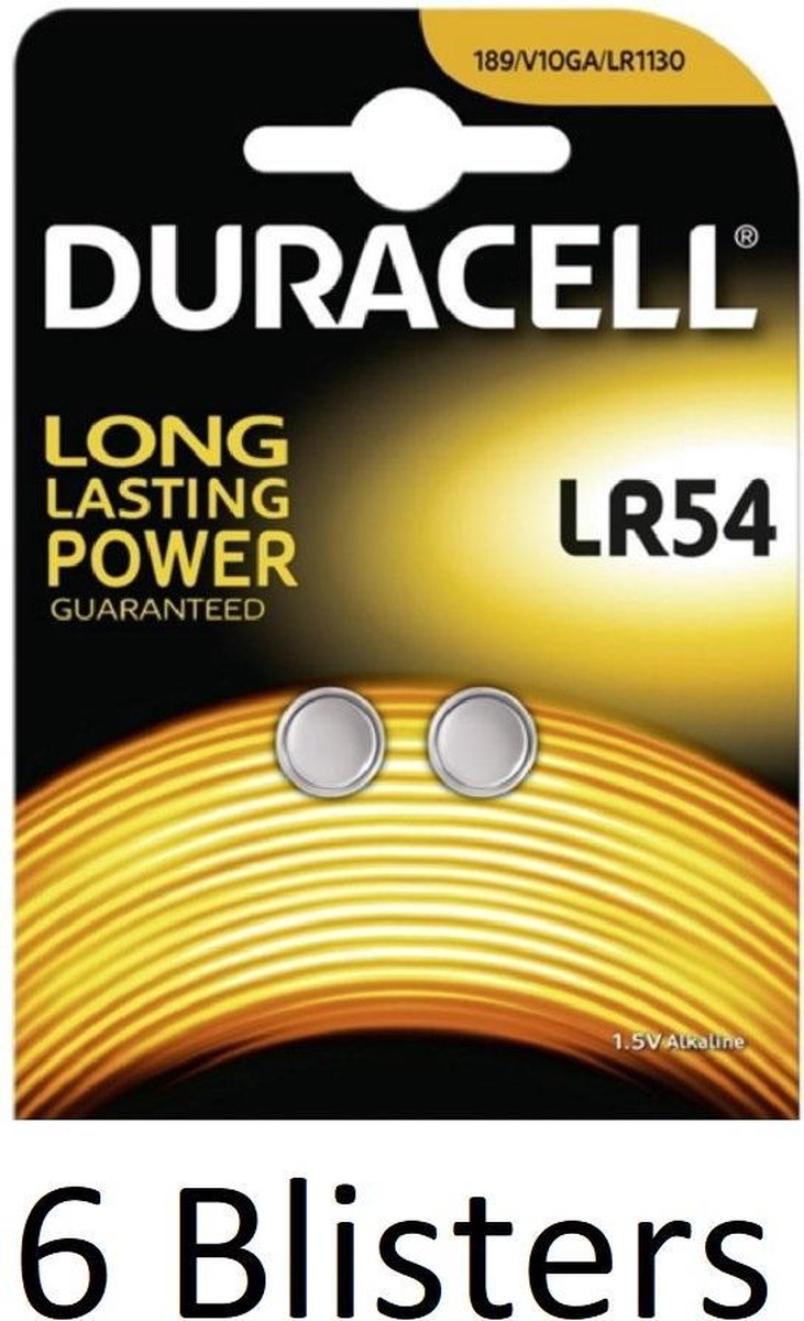 12 Stuks (6 Blisters a 2 st) Duracell Alkaline LR54 1.5V