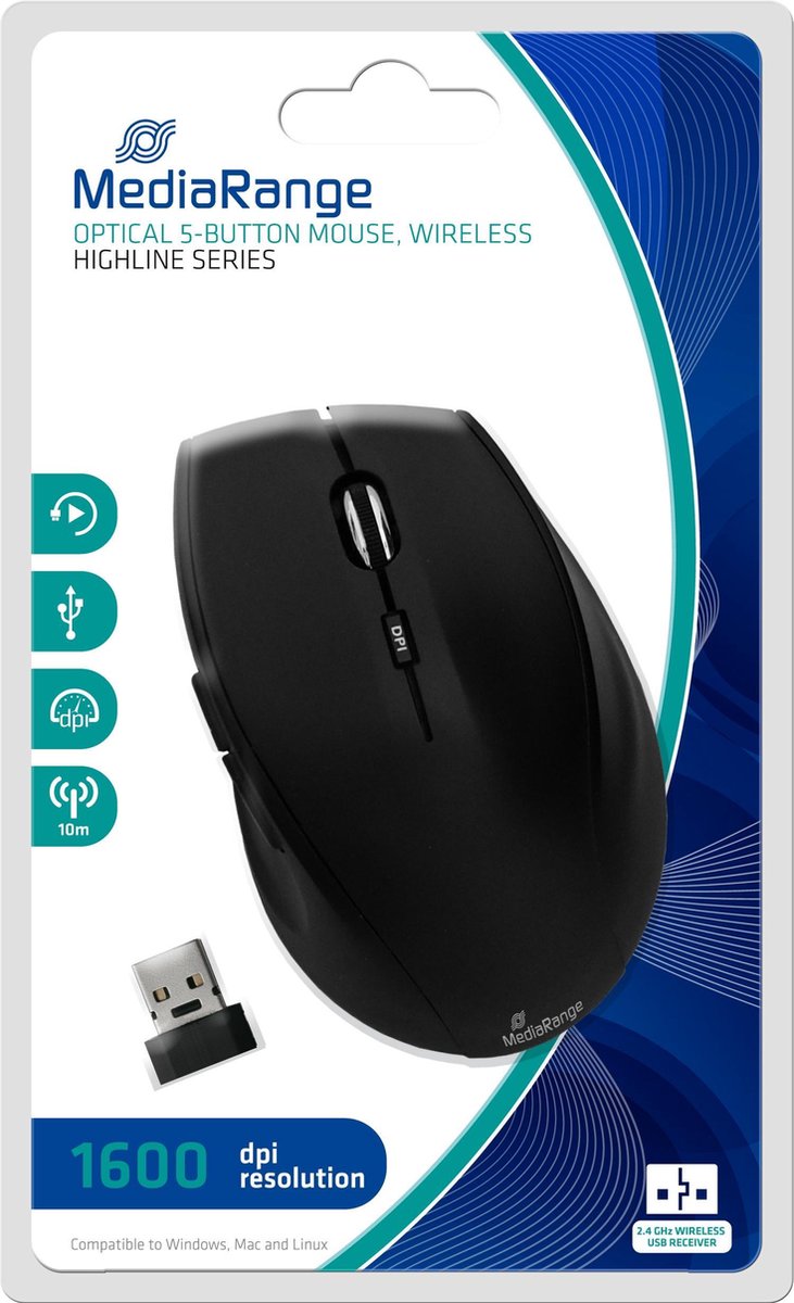 MediaRange MROS208 muis RF Draadloos Optisch 1600 DPI Rechtshandig