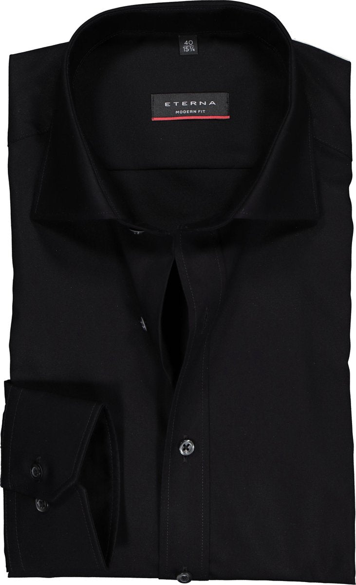 ETERNA modern fit overhemd - mouwlengte 7 - poplin heren overhemd - zwart - Strijkvrij - Boordmaat: 48