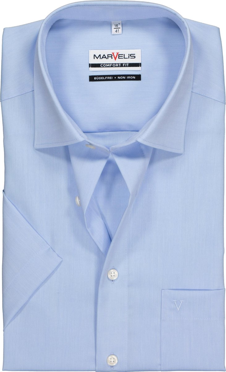 MARVELIS Comfort Fit - overhemd korte mouw - licht blauw - Strijkvrij - Boordmaat: 42