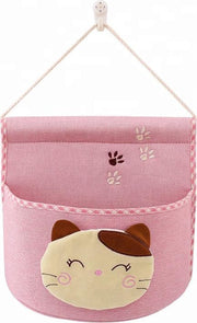 Commodemandje - Opberger voor kinderen | Opberg net | opslagzak | Muurzak | wandzak | deurzak | Wall Organizer | Poes - Roze | Opbergzak - organiser voor aan de muur | Katoen | Kinderkamer Muurdecoratie | 24 x 24 cm