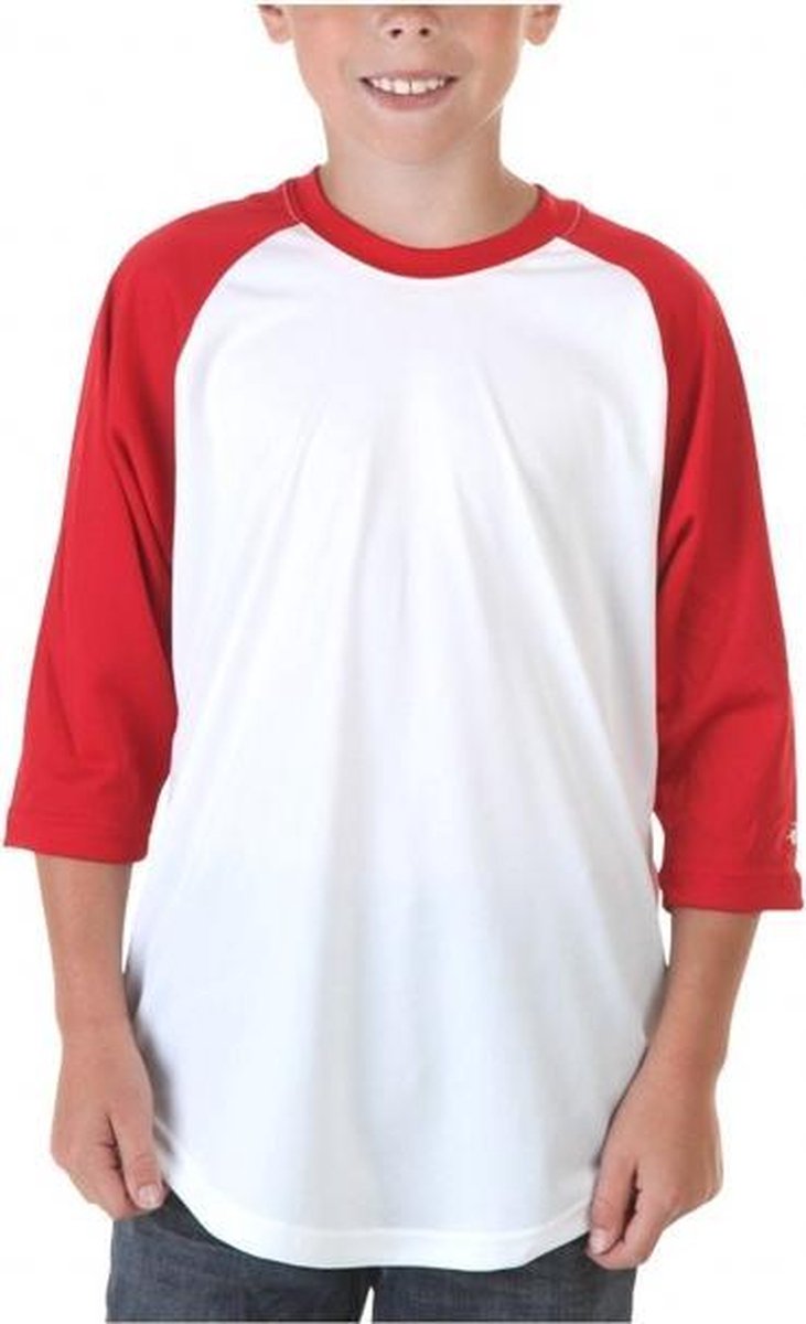 Badger Sport Jongens 3/4 mouw Honkbal Ondershirt - White/Red - Youth Medium
