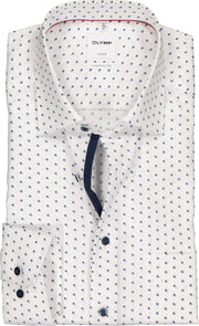 OLYMP Luxor comfort fit overhemd - wit met blauw dessin structuur (contrast) - Strijkvrij - Boordmaat: 47