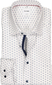 OLYMP Luxor comfort fit overhemd - wit met blauw dessin structuur (contrast) - Strijkvrij - Boordmaat: 49