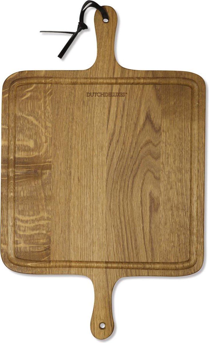 Dutchdeluxes - XL Serveerplank / BBQ Board - Vierkant - Massief Gerookt Eikenhout - 55 x 34 cm - Met 2 handvaten