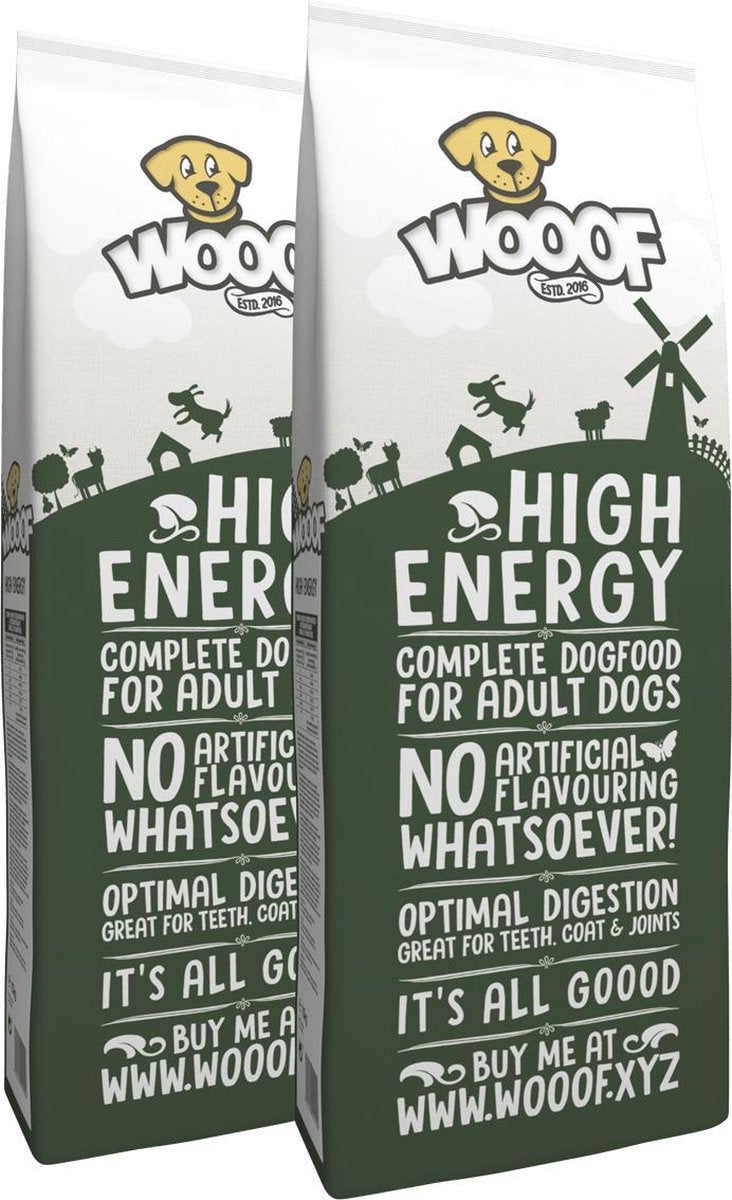 WOOOF High-Energy - Geperst hondenvoer - Geperste hondenbrokken - Droogvoer - 36KG