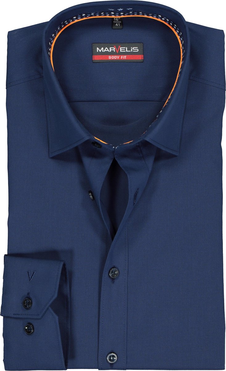 MARVELIS body fit overhemd - mouwlengte 7 - marine blauw  (contrast) - Strijkvrij - Boordmaat: 38