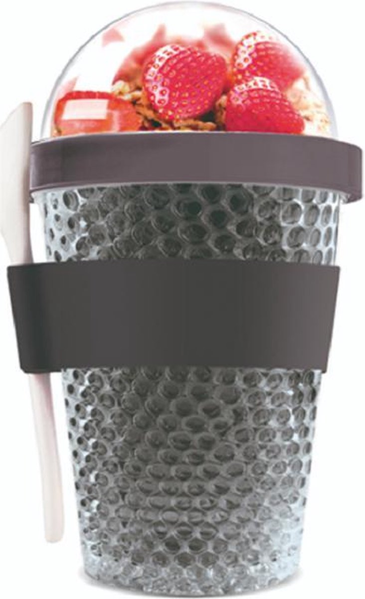 Sareva Muesli Beker Yoghurt 2 Go Zwart met lepel