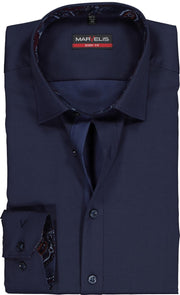MARVELIS Body Fit overhemd - donkerblauw satijnbinding (contrast) - Strijkvriendelijk - Boordmaat: 40
