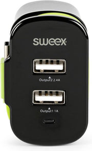 Sweex CH-027BL Lader 3-uitgangen 3 A 2x Usb / Usb-c™ Zwart/groen