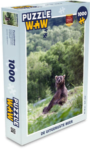 Puzzel 1000 stukjes volwassenen Dieren rusten in het gras 1000 stukjes - De uitgeruste beer puzzel 1000 stukjes  - PuzzleWow heeft +100000 puzzels