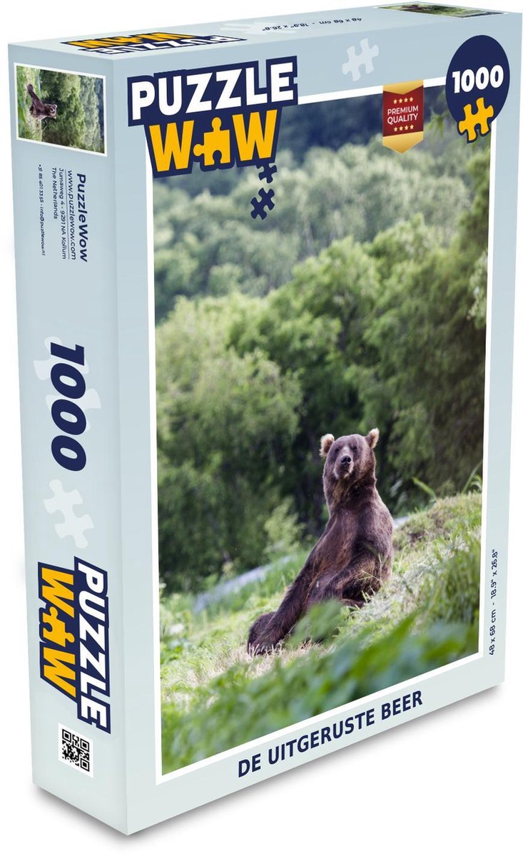 Puzzel 1000 stukjes volwassenen Dieren rusten in het gras 1000 stukjes - De uitgeruste beer puzzel 1000 stukjes  - PuzzleWow heeft +100000 puzzels