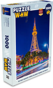 Puzzel 1000 stukjes volwassenen Nagoya 1000 stukjes - De gele Nagoya Toren in Japan tijdens de nacht  - PuzzleWow heeft +100000 puzzels