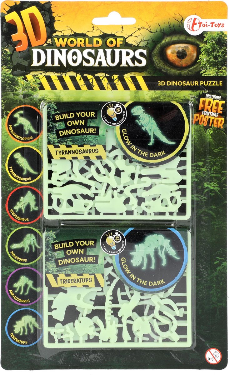 Dinosaurs 3D puzzel met glow in dark 2 stuks