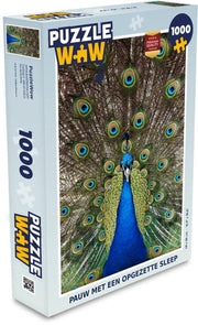 Puzzel 1000 stukjes volwassenen Pauwen 1000 stukjes - Pauw met een opgezette sleep puzzel 1000 stukjes  - PuzzleWow heeft +100000 puzzels