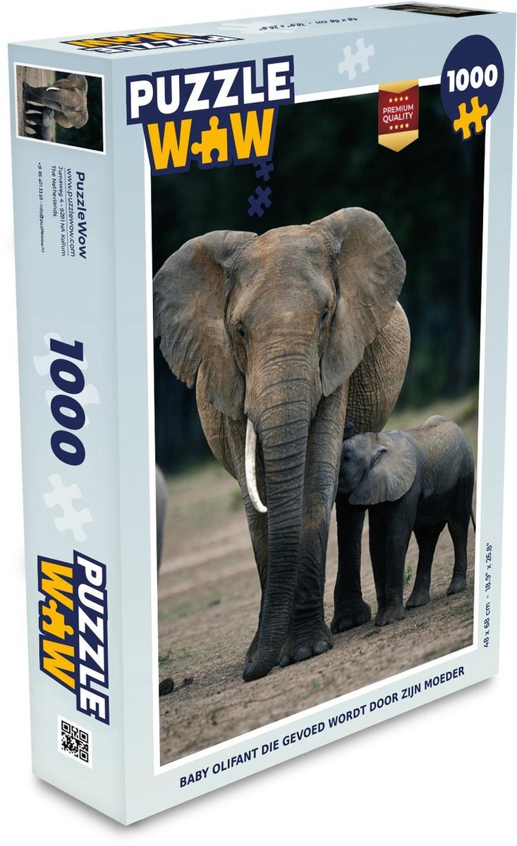 Puzzel 1000 stukjes volwassenen Olifanten 1000 stukjes - Baby olifant die gevoed wordt door zijn moeder  - PuzzleWow heeft +100000 puzzels