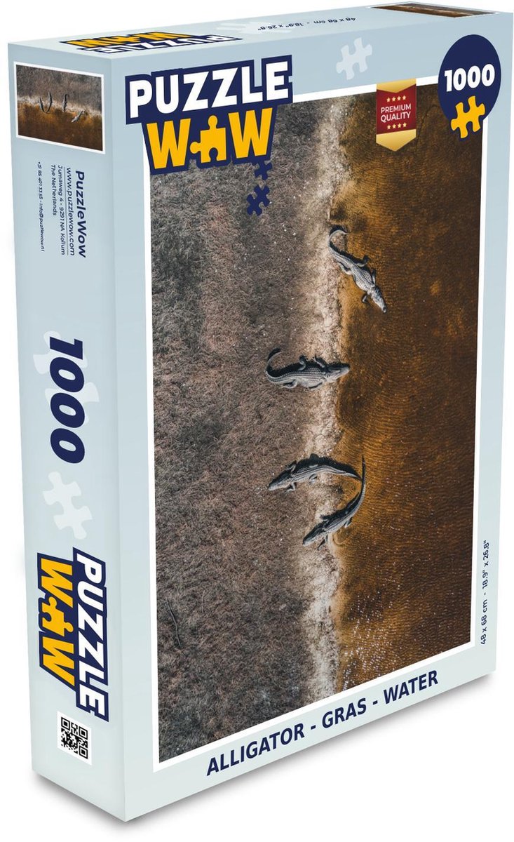 Puzzel - Puzzel 1000 stukjes volwassenen - Alligator - Gras - Water - Legpuzzel