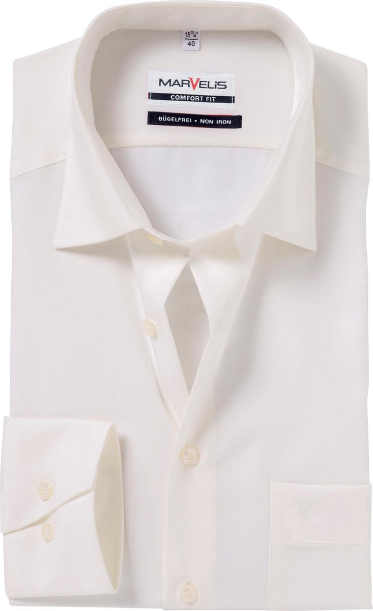 MARVELIS Comfort Fit overhemd - beige - Strijkvrij - Boordmaat: 49