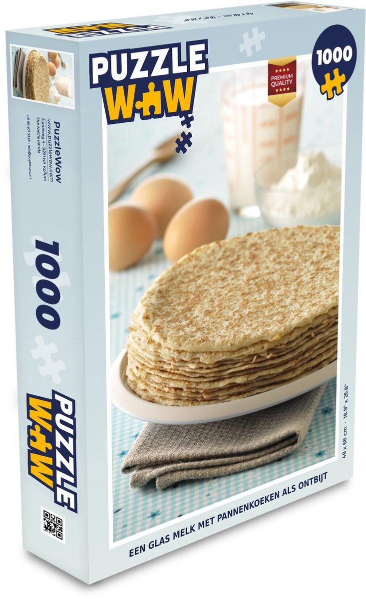 Puzzel 1000 stukjes volwassenen Pannenkoek 1000 stukjes - Een glas melk met pannenkoeken als ontbijt  - PuzzleWow heeft +100000 puzzels