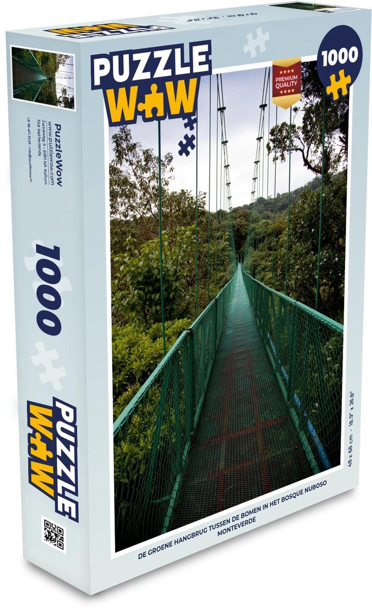 Puzzel 1000 stukjes volwassenen Bosque Nuboso Monteverde 1000 stukjes - De groene hangbrug tussen de bomen in het Bosque Nuboso Monteverde  - PuzzleWow heeft +100000 puzzels