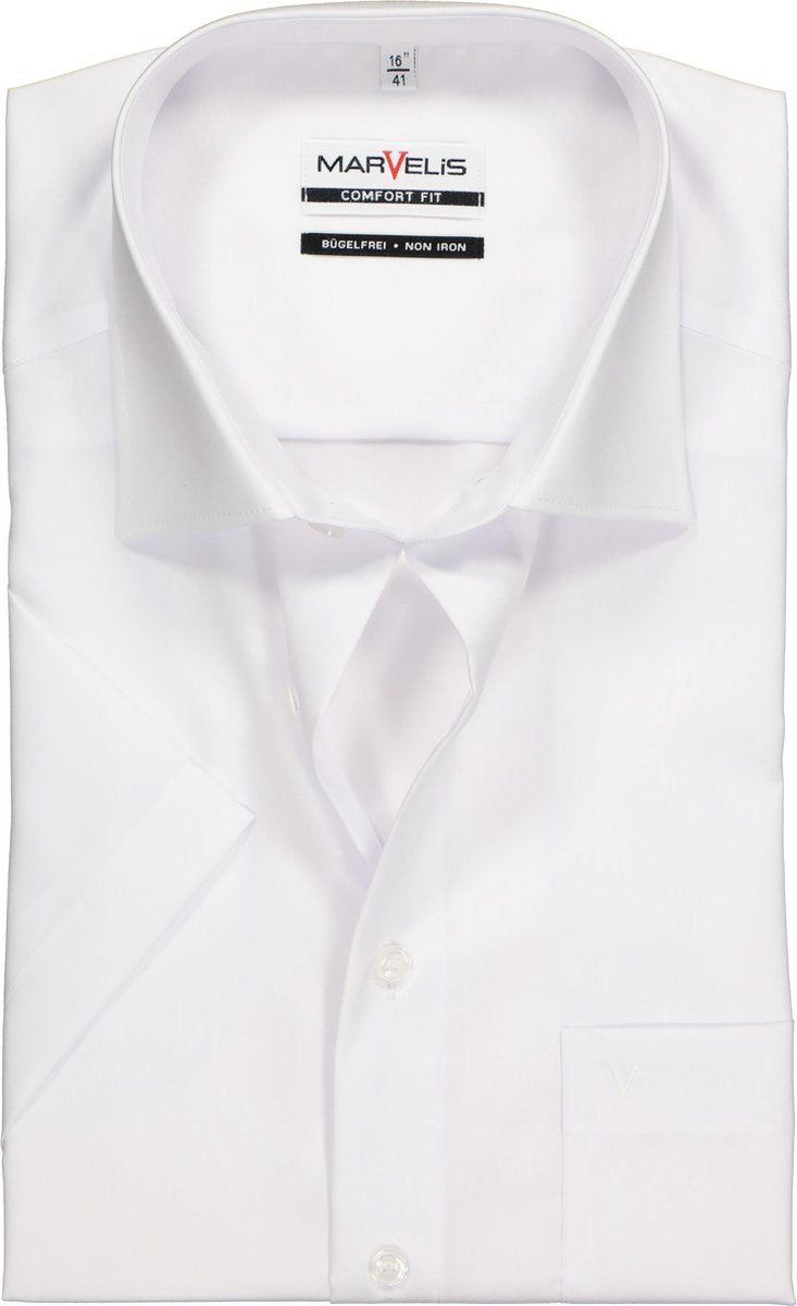 MARVELIS Comfort Fit - overhemd korte mouw - wit - Strijkvrij - Boordmaat: 47