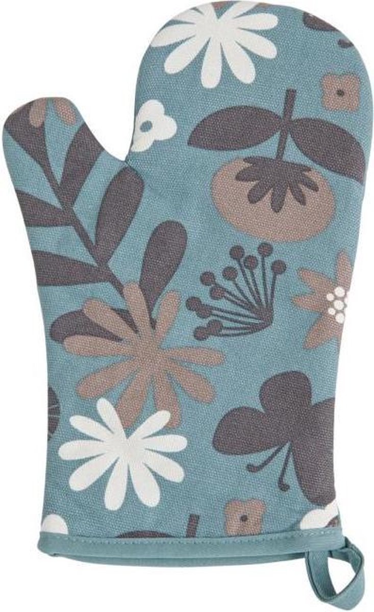 Ovenwant met bloemen - 18x28 cm - met lus - Blauw