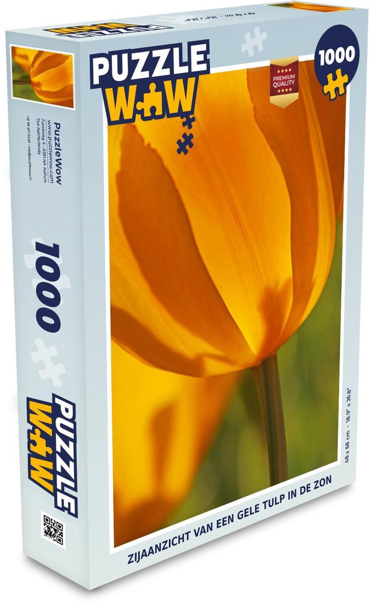 Puzzel 1000 stukjes volwassenen Gele tulp 1000 stukjes - Zijaanzicht van een gele tulp in de zon  - PuzzleWow heeft +100000 puzzels