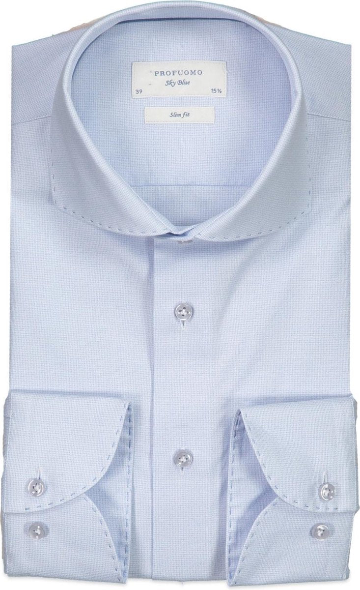 Profuomo   Overhemd Blauw Getailleerd - Maat UK17.5-EU44 - Heren - Lente/Zomer Collectie - Katoen