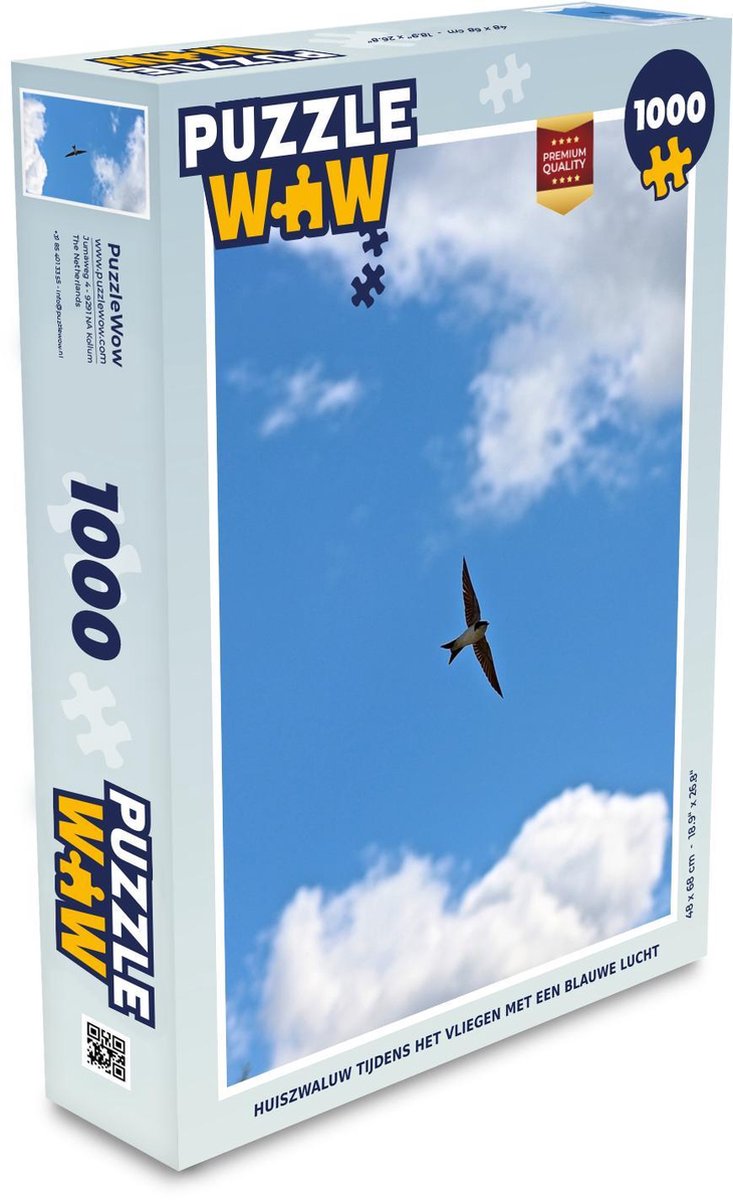 Puzzel 1000 stukjes volwassenen Huiszwaluw 1000 stukjes - Huiszwaluw tijdens het vliegen met een blauwe lucht  - PuzzleWow heeft +100000 puzzels