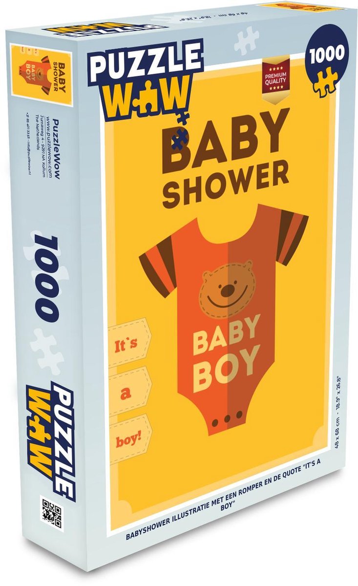 Puzzel 1000 stukjes volwassenen Baby Shower 1000 stukjes - Babyshower illustratie met een romper en de quote It's a boy puzzel 1000 stukjes  - PuzzleWow heeft +100000 puzzels