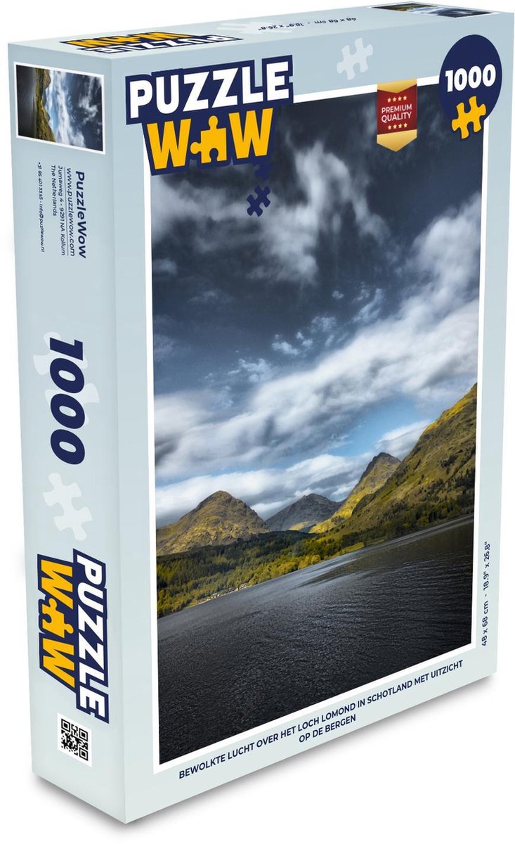 Puzzel 1000 stukjes volwassenen Loch Lomond 1000 stukjes - Bewolkte lucht over het Loch Lomond in Schotland met uitzicht op de bergen  - PuzzleWow heeft +100000 puzzels