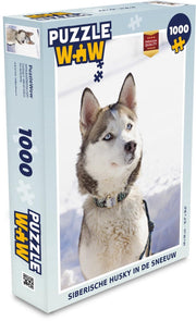 Puzzel 1000 stukjes volwassenen Husky 1000 stukjes - Siberische husky in de sneeuw  - PuzzleWow heeft +100000 puzzels