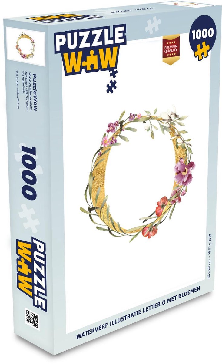 Puzzel - Puzzel 1000 stukjes volwassenen - Bloemenslinger - Waterverf - Goud - Legpuzzel