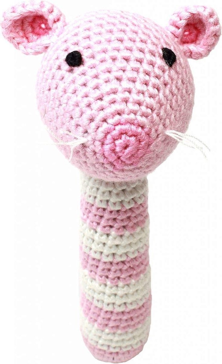 Naturezoo Rammelaar Muis Gehaakt 14 Cm Roze