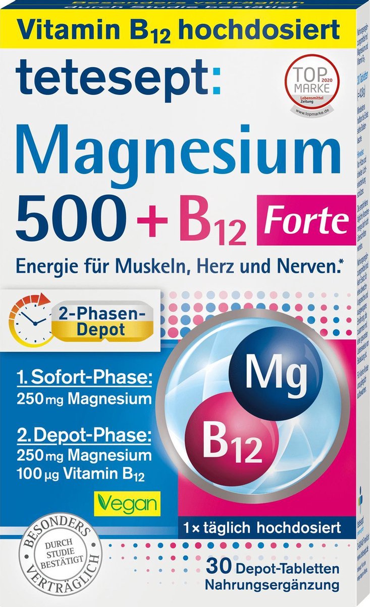 tetesept Magnesium 500 + B12 Depot Tabletten (30 St)