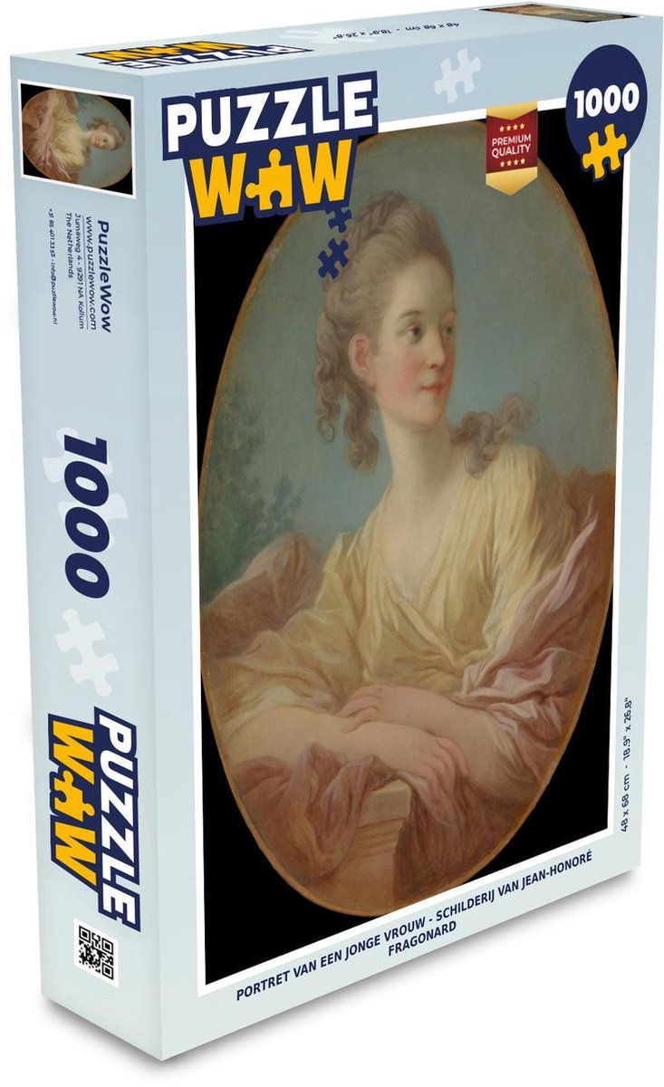 Puzzel 1000 stukjes volwassenen Jean-Honoré Fragonard 1000 stukjes - Portret van een jonge vrouw - Schilderij van Jean-Honoré Fragonard puzzel 1000 stukjes  - PuzzleWow heeft +100000 puzzels