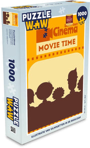 Puzzel 1000 stukjes volwassenen Cinema 1000 stukjes - Illustratie van silhouetten in de bioscoop puzzel 1000 stukjes  - PuzzleWow heeft +100000 puzzels