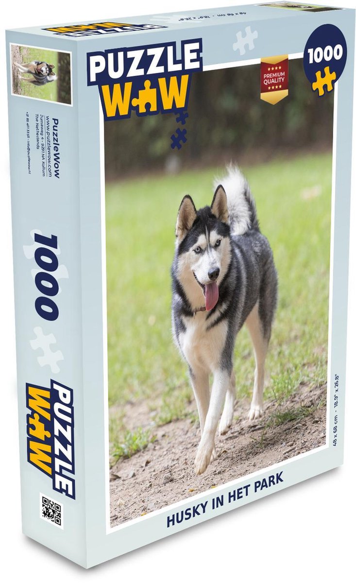 Puzzel 1000 stukjes volwassenen Husky 1000 stukjes - Husky in het park  - PuzzleWow heeft +100000 puzzels