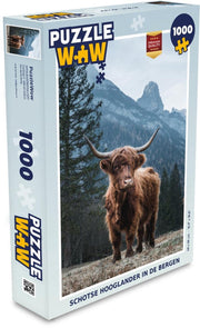 Puzzel - Puzzel 1000 stukjes volwassenen - Bergen - Winter - Schotse hooglander - Legpuzzel