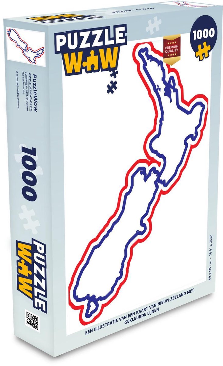 Puzzel 1000 stukjes volwassenen Nieuw-Zeeland illustratie 1000 stukjes - Een illustratie van een kaart van Nieuw-Zeeland met gekleurde lijnen  - PuzzleWow heeft +100000 puzzels