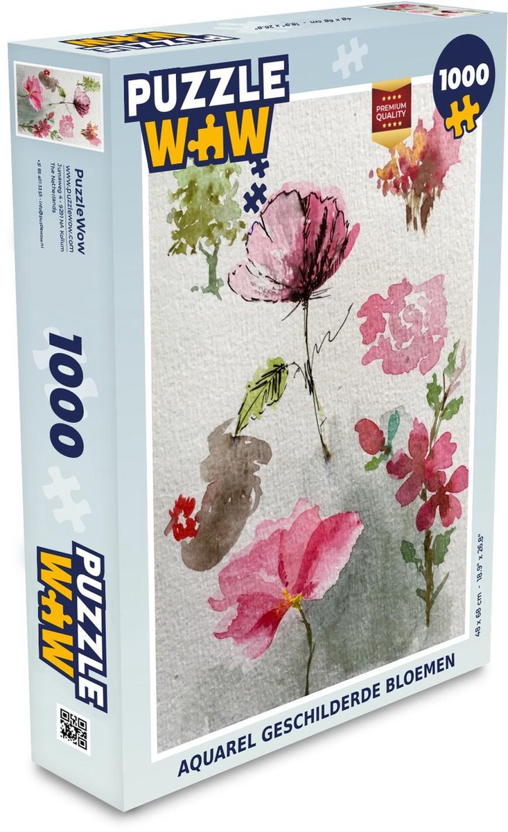 Puzzel 1000 stukjes volwassenen Geschilderde bloemen 1000 stukjes - Aquarel geschilderde bloemen  - PuzzleWow heeft +100000 puzzels